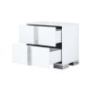 Elegant Nightstand with Metal Handle, Mirrored Bedside Table with 2 Drawers for Bedroom, Living Room, White