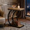 3-Story C-Shape Industrial Design Coffee Table with Storage in Natural Wood Side Table for Living Room Bedroom