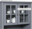 Elegant Gray Buffet with Hutch Kitchen Pantry Storage Cabinet Featuring Framed Glass Door Drawer And Microwave Space