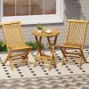 Patio Folding Side Table Teak Wood Round End Table with Slatted Tabletop and X-Shaped Frame