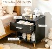 Modern Black Wood Grain Side Table with Drawer And Storage Shelf End Table for Living Room