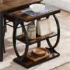 3-Step Narrow Side Table Industrial Rack in Rustic Brown Finish Living Room Decor Small Space Organizer