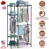 Fresh Fab Finds 4 Tier Heavy Duty Garment Rack with Wheels Carbon Steel Clothing Rack Portable Wardrobe Clothes Rack with 3 Hanging Rods 6 Footrests 4