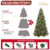 7ft Lighted Artificial Christmas Tree with 2178 Premium PE/PVC Branches, 450 Lights, Pine Cones, Red Berries, Foldable Metal Base, Green