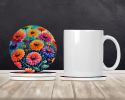 Colorful Zinnias Large Sandstone Coasters Pack of 4 Absorbent Round Coasters Decor Gifts for Men or Women, 4 in, Multicolor