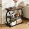 3-Step Narrow Side Table Industrial Rack in Rustic Brown Finish Living Room Decor Small Space Organizer