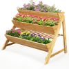 3 Tier Wooden Vertical Raised Garden Bed with Storage Shelf
