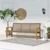 3-Seat Wicker Outdoor Couch Patio Sofa, Acacia Wood Patio Furniture with Steel Seat Armrests, 1000 LBS Capacity, Teak