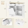 Hidden Garbage Bin Cabinet, Tilt Out Trash Cabinet w/ 2 Drawers, Freestanding Kitchen Island for Laundry, White
