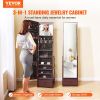 VEVOR Mirror Jewelry Cabinet 360Â° Swivel Standing Mirror with Storage Brown