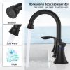 2-Handle 8 inch Widespread Bathroom Sink Faucet Matt Black Lavatory Faucet 3 Hole 360Â° Swivel Spout Vanity Sink Basin Faucets 3008B-MB