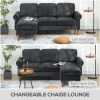 L Shape Sofa, Modern Sectional Couch with Changeable Chaise Lounge, Wooden Legs, Corner Sofa for Living Room, Black