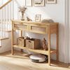 40" Console Table with Storage Drawers & Bottom Shelf, Sturdy PE Rattan Foyer Table for Hallway Living Room