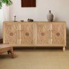 Carved Flower Door Large Storage Cabinet With Metal Handle Suitable For Living Room, Kitchen, Entryway(NATURAL WOOD)