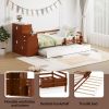 Twin Size Wood Platform Bed with Sample Bookshelf and Movable Wardrobe, Multifunctional Bed with Built-in Trundle Bed, Walnut