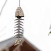Japanese Vintage Cast Iron Fishbone Wind Chimes Temple Iron Metal Hanging Bells