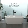 FRALIMK 63" x 30" x 22" Flatbottom Freestanding Solid Surface Resin Stone Bathtub Soaking Tub In Soft White Matte