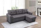 Ashlyn 84" Dark Gray Reversible Sleeper Sectional Sofa with Storage Chaise, USB Charging Ports and Pocket