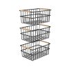 Oceanstar Metal Wire Organizer Bin Basket with Handles;  Set of 3;  Black