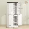 72" Tall Kitchen Pantry Cabinet, Farmhouse Storage Cabinet with 8 Door Racks and Adjustable Shelves, White