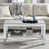W 40 "X D 20" X H 20 "Curved border carved mirror coffee table: Silver mirror glass tabletop with sparkling diamond edge frame and crystal mirror legs
