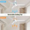 52" Ceiling Fan Without Light, 3 ABS Blades Farmhouse Ceiling Fan with Remote Control 6-speed Reversible DC Motor White for Living Room, Bedroom, Kitc