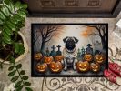 NEW Fawn Pug Spooky Halloween Doormat Front Door Mat Indoor Outdoor Rugs for Entryway, Non Slip Washable Low Pile, 18H X 27W