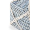 Cowan 20 inch Wide Square Pouf in Blue and Natural Handloom Wool and Cotton