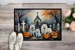 NEW American Eskimo Spooky Halloween Doormat Front Door Mat Indoor Outdoor Rugs for Entryway, Non Slip Washable Low Pile, 18H X 27W