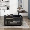 Living Room Coffee Table Storage Drawer Lift Top Open Shelves Charcoal Finish New Style Durable Wooden