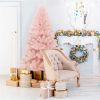 6ft Pink Artificial Christmas Tree Hinged Full Fir Tree with Metal Stand