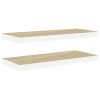 Floating Wall Shelves 2 pcs Oak and White 23.6"x9.3"x1.5" MDF