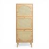 Rattan-fronted 3-tier shoe cabinet, particleboard, 54*24*135 cm, natural wood color