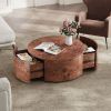 Burl Wood Rotating Coffee Table with 2 Drawers, 360Â° Rotating Top, Walnut, 28.4"