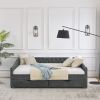 Queen Size Daybed with Drawers Upholstered Tufted Sofa Bed,,with Button on Back and Copper Nail on Waved Shape Arms, Grey (84.5"x63.5"x26.5")