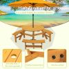 6-Person Outdoor Circular Wooden Picnic Table with 3 Built-in Benches for Patio Backyard Garden(Natural)