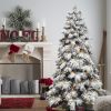 8FT Prelit Flocked Christmas Tree with Light, Snowy Pine Design, 470Warm White LED Lights, Hinged Branches, Metal Stand