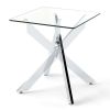 20" x 20" x 22.5" Glass Side Table, Silver Tempered Glass End Table with Intersecting Metal Base