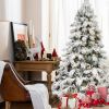 8FT Prelit Flocked Christmas Tree with Light, Snowy Pine Design, 470Warm White LED Lights, Hinged Branches, Metal Stand