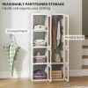 Portable Wardrobe, Foldable Plastic Closet with 5 Compartments, Hanging Rod and Magnetic Doors, White