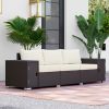 Outsunny 3 Seater Wicker Outdoor Couch Patio Sofa with Storage, Thickened Cushions and Wide Armrests for Porch Yard, Cream White