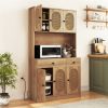 Natural Boho 6-Door Pantry Cabinet, PE Rattan Doors & Built-in Charging Station (2 AC Outlets + 2 USB Ports)