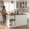 Juniper Kitchen Island With Large Dining Countertop, Double Door Cabinet with Interior Storage Shelves and, Two Open Shelves