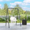 Outsunny Hammock Swing Chair, Macrame Hanging Chair with Large Cushion, Chain, Steel Frame for Indoor Outdoor Use, Cream White