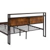 Full Size Metal Platform Bed Frame with Wooden Headboard and Footboard with USB LINER, LED Lights, No Box Spring Needed, Large Under Bed Storage, Easy