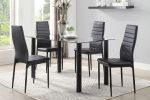 Modern Black Metal Side Chairs Set of 2 with Faux Leather Upholstery for Dining Room