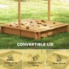 Outsunny Covered Wooden Sandbox with Adjustable Canopy, Convertible Bench Seat, and Backrests, Bottom Liner, Natural Green