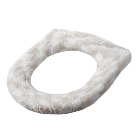 2 Pcs Khaki Checkered Toilet Seat Cover Pads Winter Knit Stretchable Toilet Seat Cushion Mat Toilet Seat Warmer