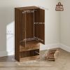 Wardrobe Closet Armoire with Hanging Rod and 2 Doors, Clothes Storage Organizer with 2 Drawers for Bedroom, Walnut