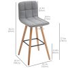 Modern Bar Stools Set of 2, 38" Upholstered Kitchen Island Stool with  Wood Legs, Grey